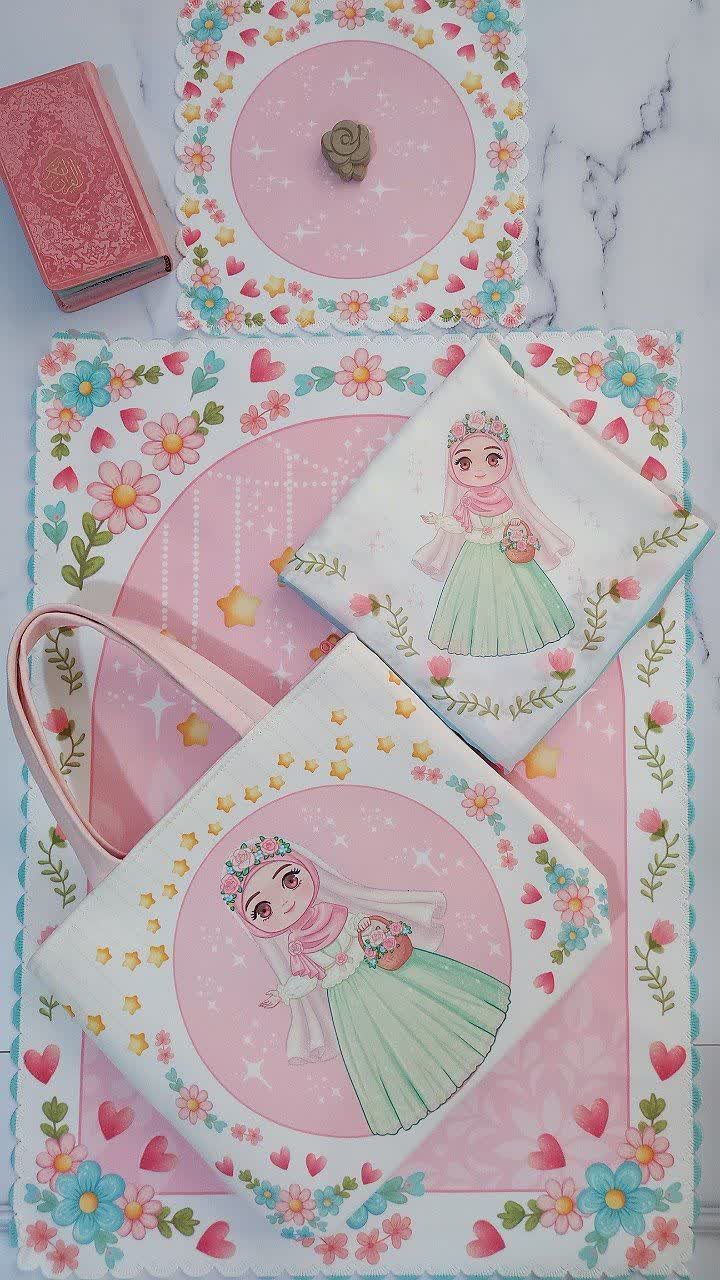 ست جشن تکلیف طرح فرشته( سجاده، جانماز، کیف)🌸 در دورنگ🩵🩷